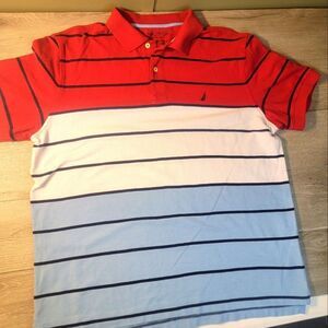 Mens Size Large Nautica Performance Deck Polo  Triple Striped  Shirt